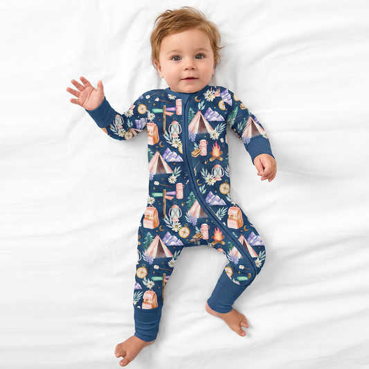 Nature Camping Night Bamboo Zipper Romper Pajamas