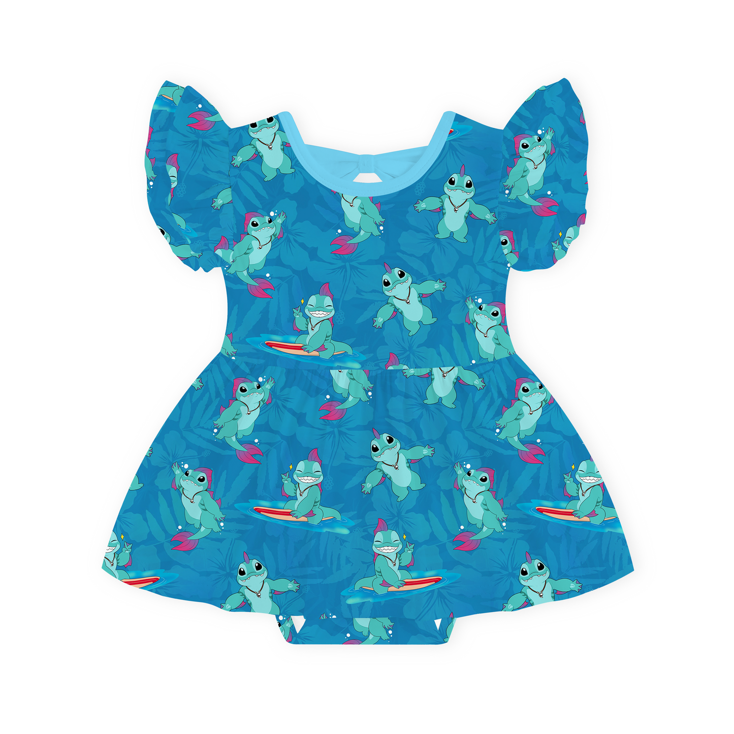 Surfing Dino Ocean Island Dress With Bodysuit