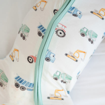 Excavator Truck Bamboo Zipper Romper Pajamas