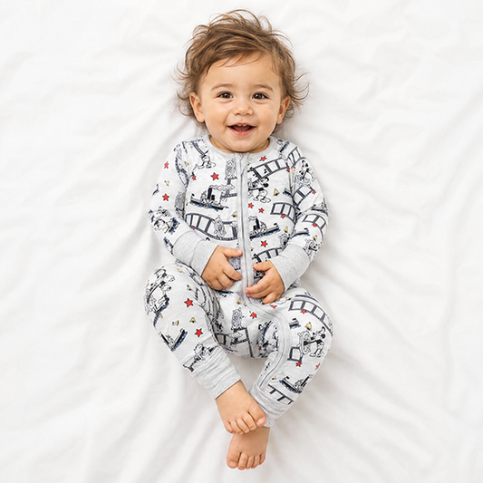 Cartoon Mouse Cruise Ship Print Bamboo Zipper Romper Pajamas