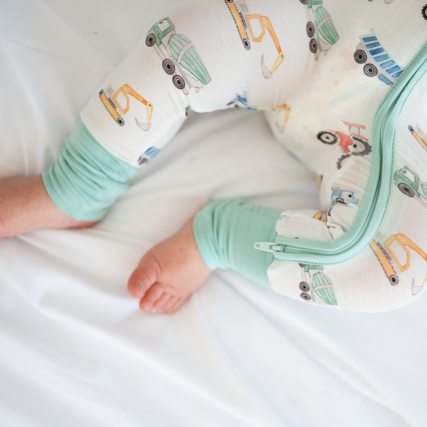 Excavator Truck Bamboo Zipper Romper Pajamas