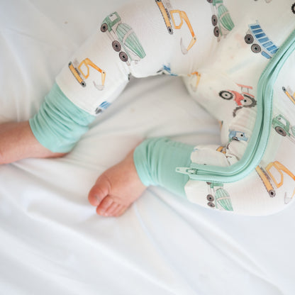 Excavator Truck Bamboo Zipper Romper Pajamas