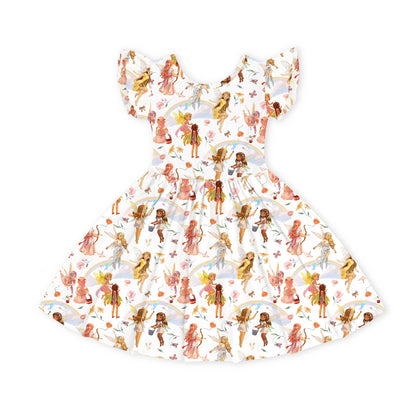 Dancing Fairy Friends Rainbow Flowers Journey Kids Bamboo Short Sleeves Dress