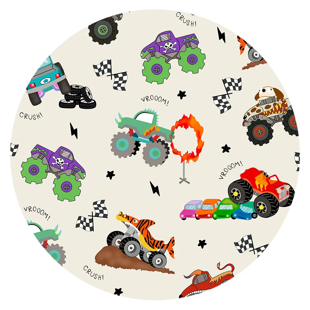 Big Wheels Truck Race Journey on Apricot Bamboo Zipper Romper Pajamas