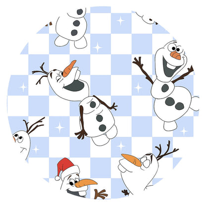 Christmas Big Face Snowman Blue Checkered Kids Bamboo Two-Piece Pajama Set