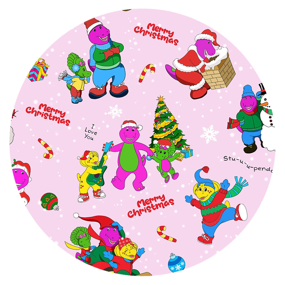 Christmas Pink Dino and Friends on Cotton Pink Kids Bamboo Two-Piece Pajama Set