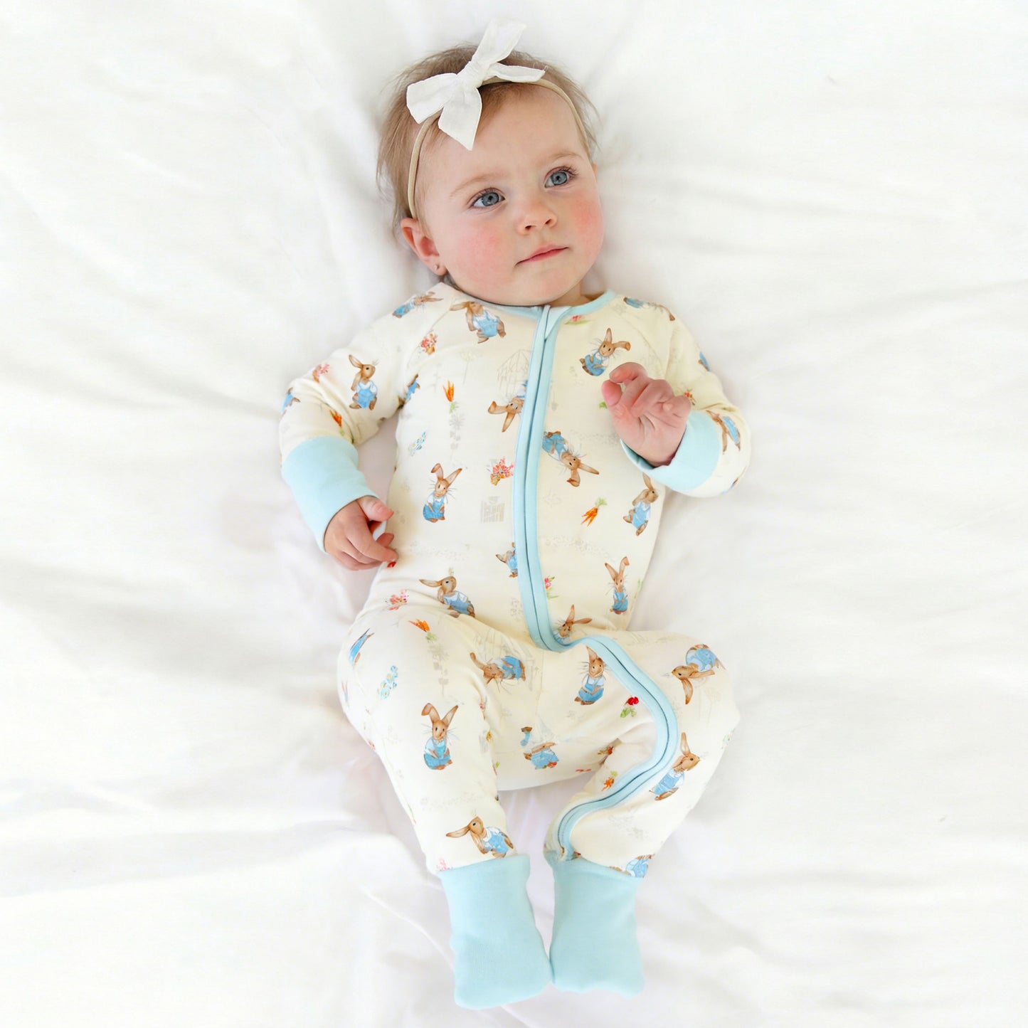 Easter Bunny and Spring  Garden Baby Bamboo Zipper Pajama Romper