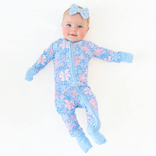 Spring Petal Party Bamboo Zipper Romper Pajamas