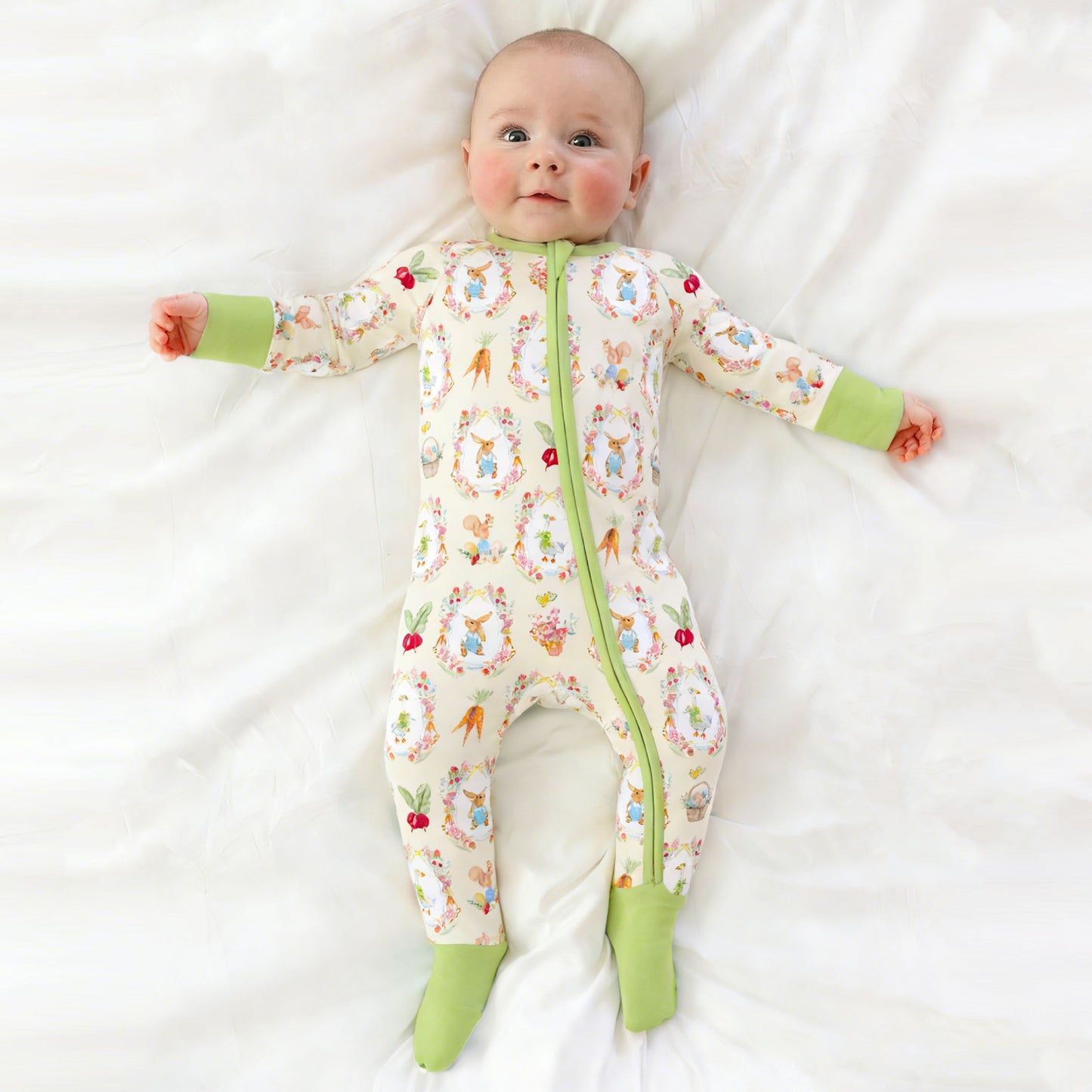 Easter Garden Bunny with Carrots Baby Bamboo Zipper Pajama Romper
