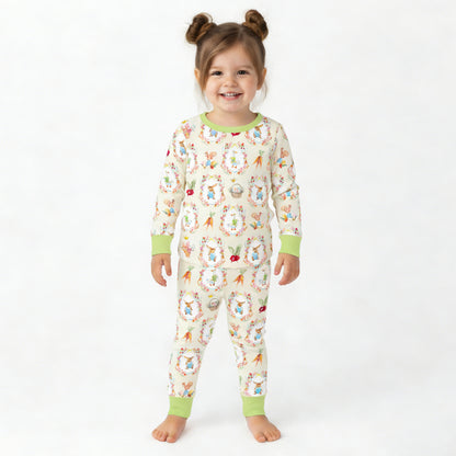 Easter Garden Bunny with Carrots Kids Bamboo Two-Piece Pajama Set