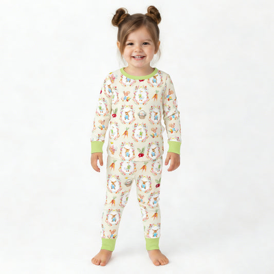 Easter Garden Bunny with Carrots Kids Bamboo Two-Piece Pajama Set