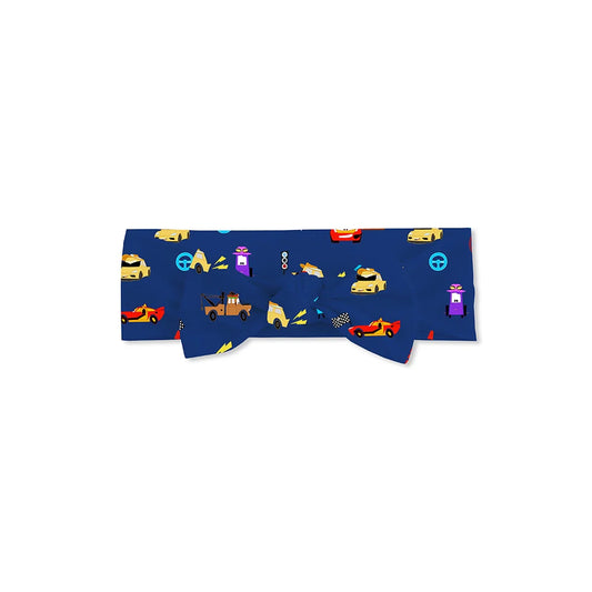 Race Car Cartoon Blue Bamboo Headband Bow