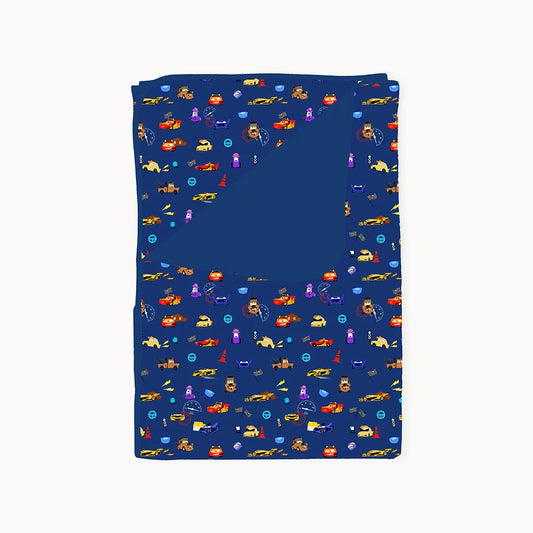 Race Car Cartoon Blue Bamboo Blanket