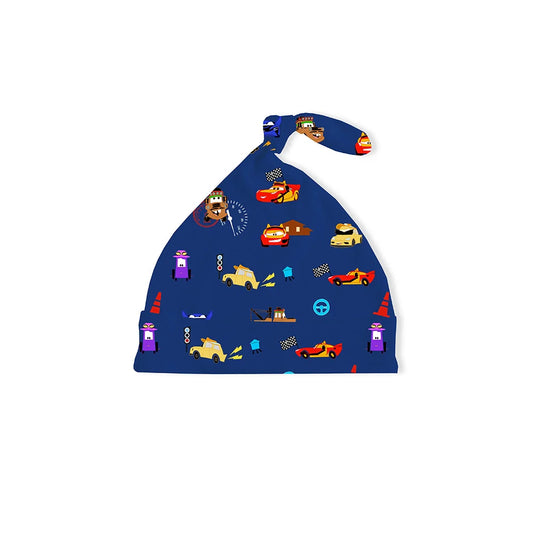 Race Car Cartoon Blue Knotted Cap