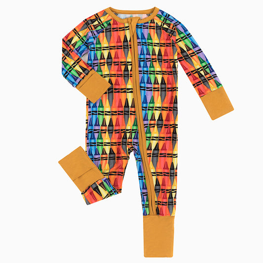 Colorful Rainbow Geometry Baby Bamboo Zipper Romper Pajamas