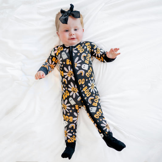 Halloween Pumpkins Flowers Baby Bamboo Zipper Romper Pajamas