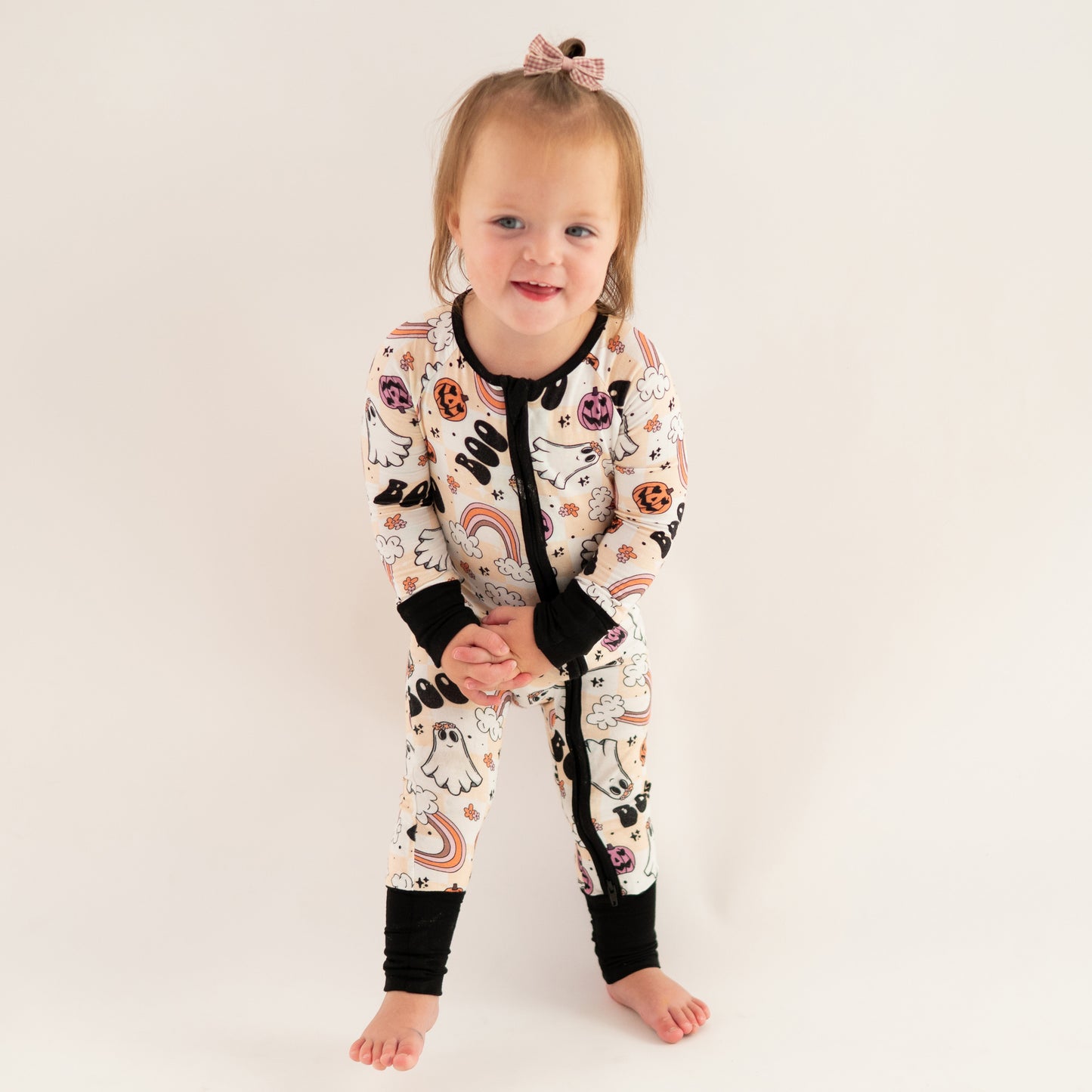 Halloween Rainbow Ghost Baby Bamboo Zipper Romper Pajamas