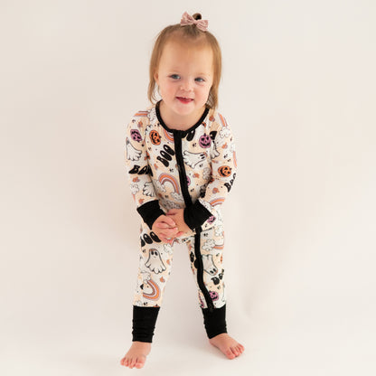 Halloween Rainbow Ghost Baby Bamboo Zipper Romper Pajamas