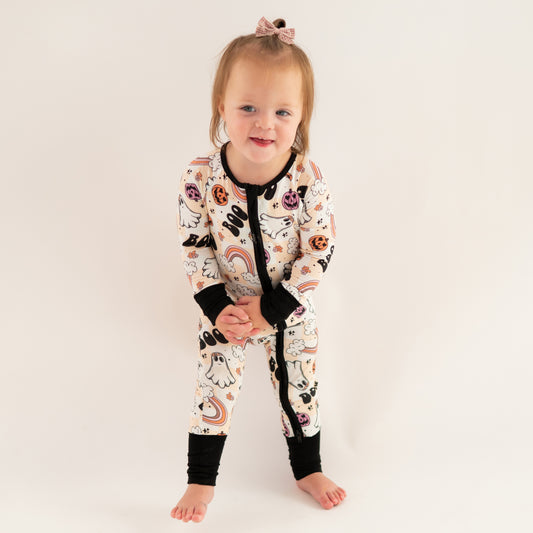 Halloween Rainbow Ghost Baby Bamboo Zipper Romper Pajamas