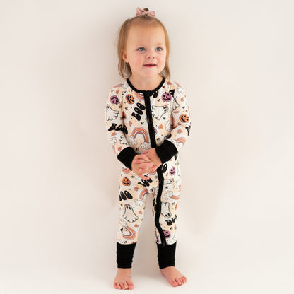 Halloween Rainbow Ghost Baby Bamboo Zipper Romper Pajamas