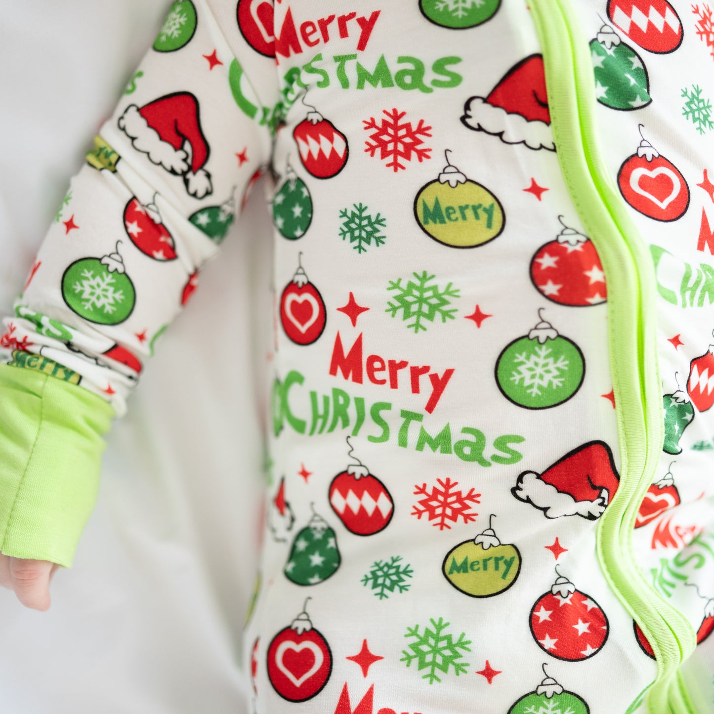 Merry Christmas Snowflake Baby Bamboo Zipper Romper Pajamas