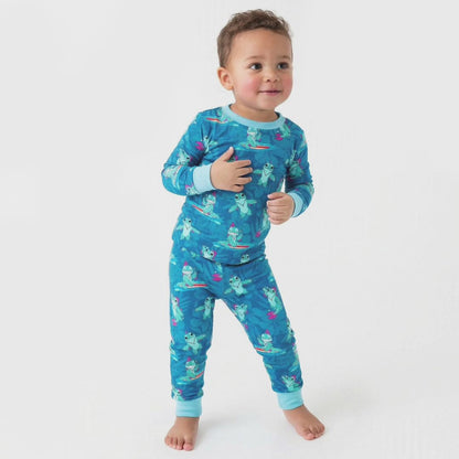Surfing Dino Ocean Island Two-Piece Pajama Set